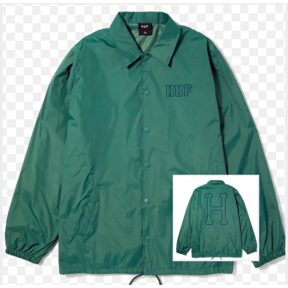 Men's HUF Set H Pine Green Lightweight Coach Jacket XL Windbreaker Snap Buttons
